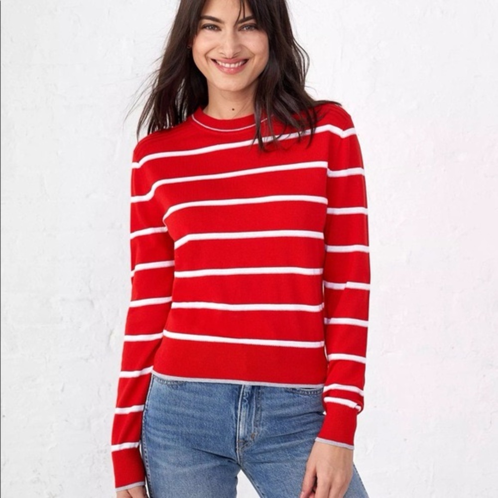 La Ligne Cotton Knit Red and White Striped Sweater small